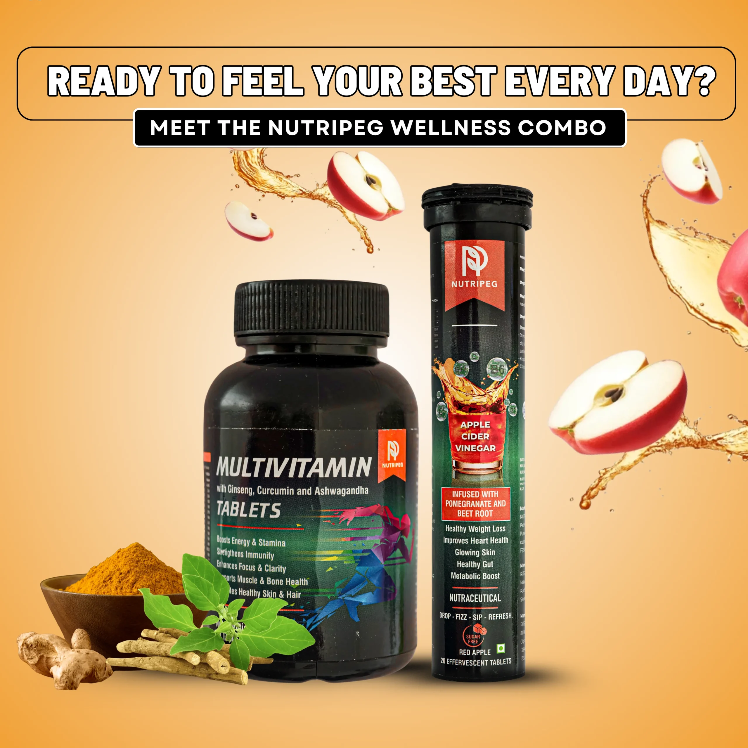 Nutripeg | Apple Cider Vinegar & Multivitamin Tablets for Wellness