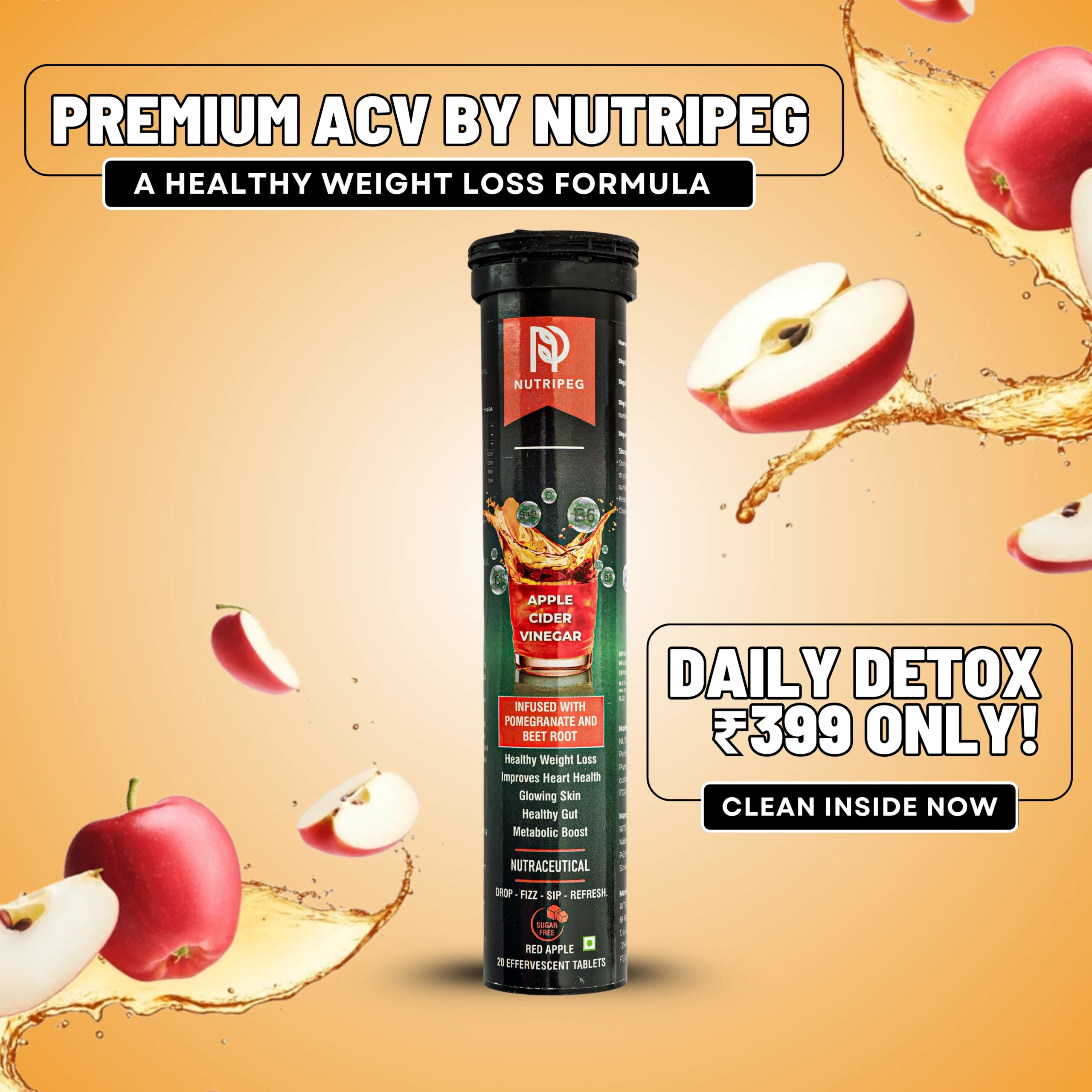 Nutripeg Apple Cider Vinegar Tablets | Infused with Pomegranate & Beetroot