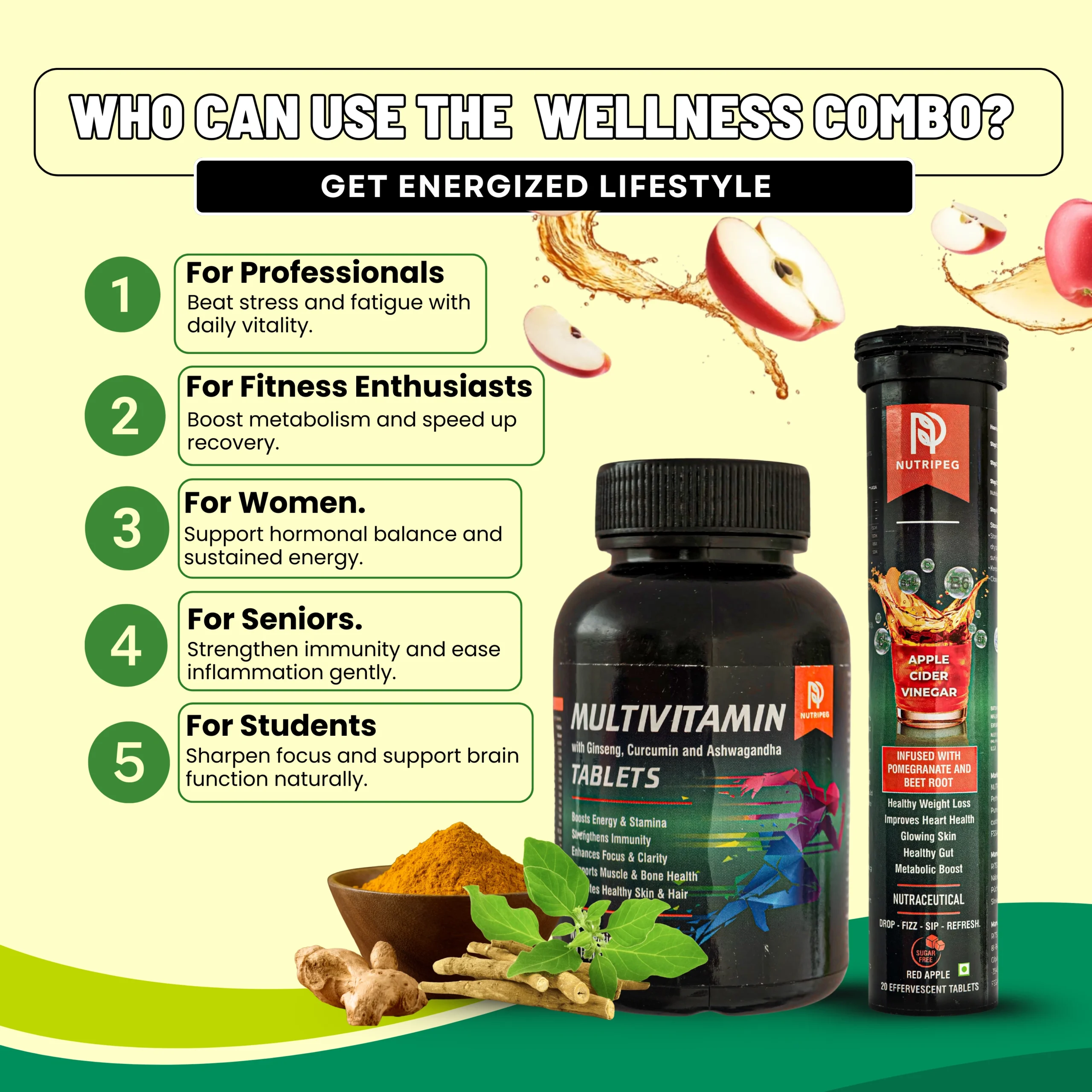 Nutripeg | Apple Cider Vinegar & Multivitamin Tablets for Wellness